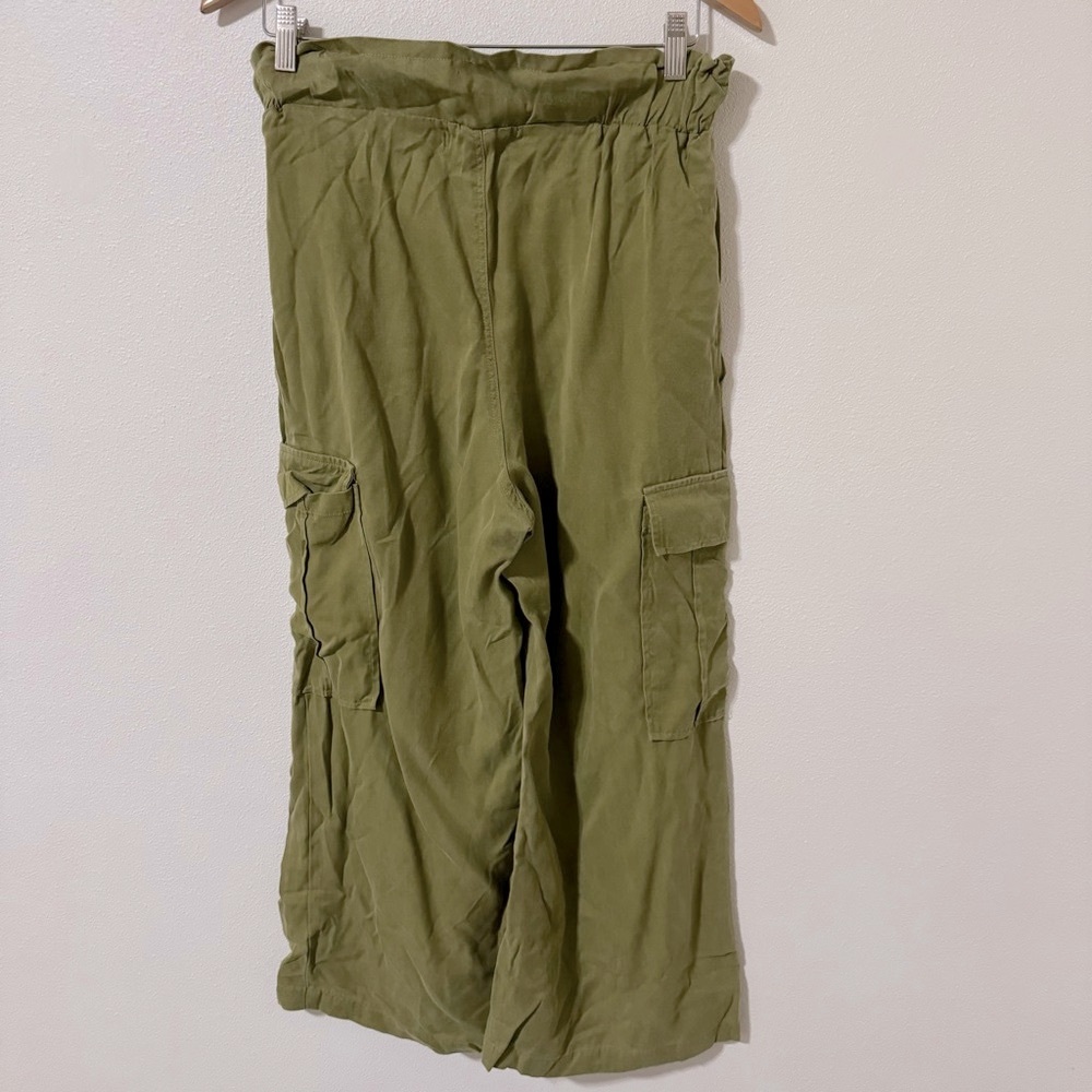 Back Beat Co Tencel Twill Lounge Wide Leg Cargo Pants Avocado Green Baggy-XS - Picture 3 of 10